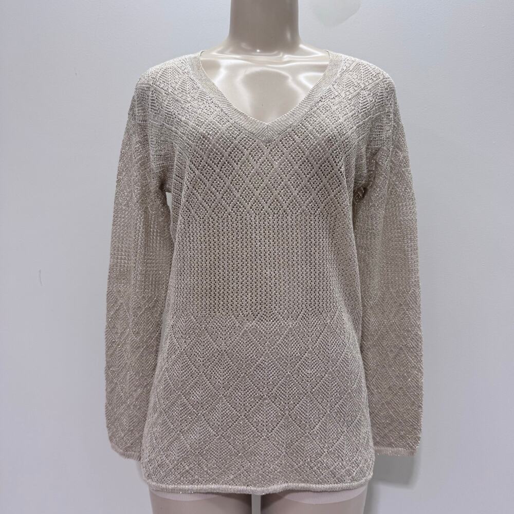 NWT Tori Richard Open Knit Pullover Sweater Beige XXS Neutral Boho Minimalist